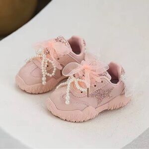 Pink Glitter Star Sneakers w: Pearls & Bows – Toddler Girls Shoes (EU 23 / US 7)